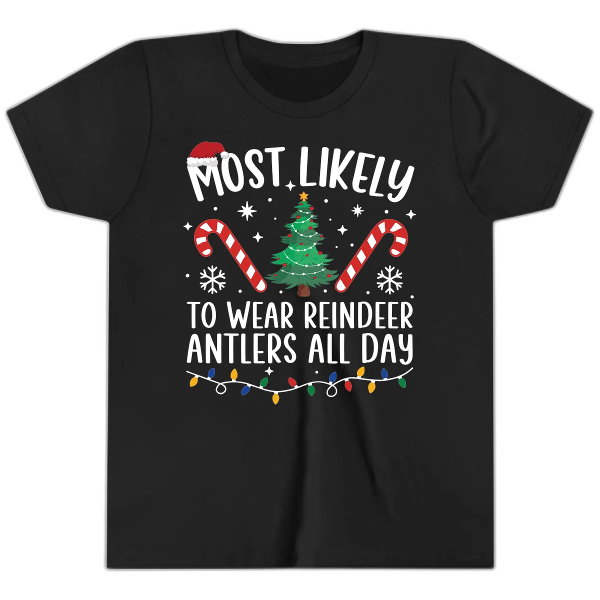 Most Likely To Wear Reindeer Antlers All Day Youth T-Shirt in Black